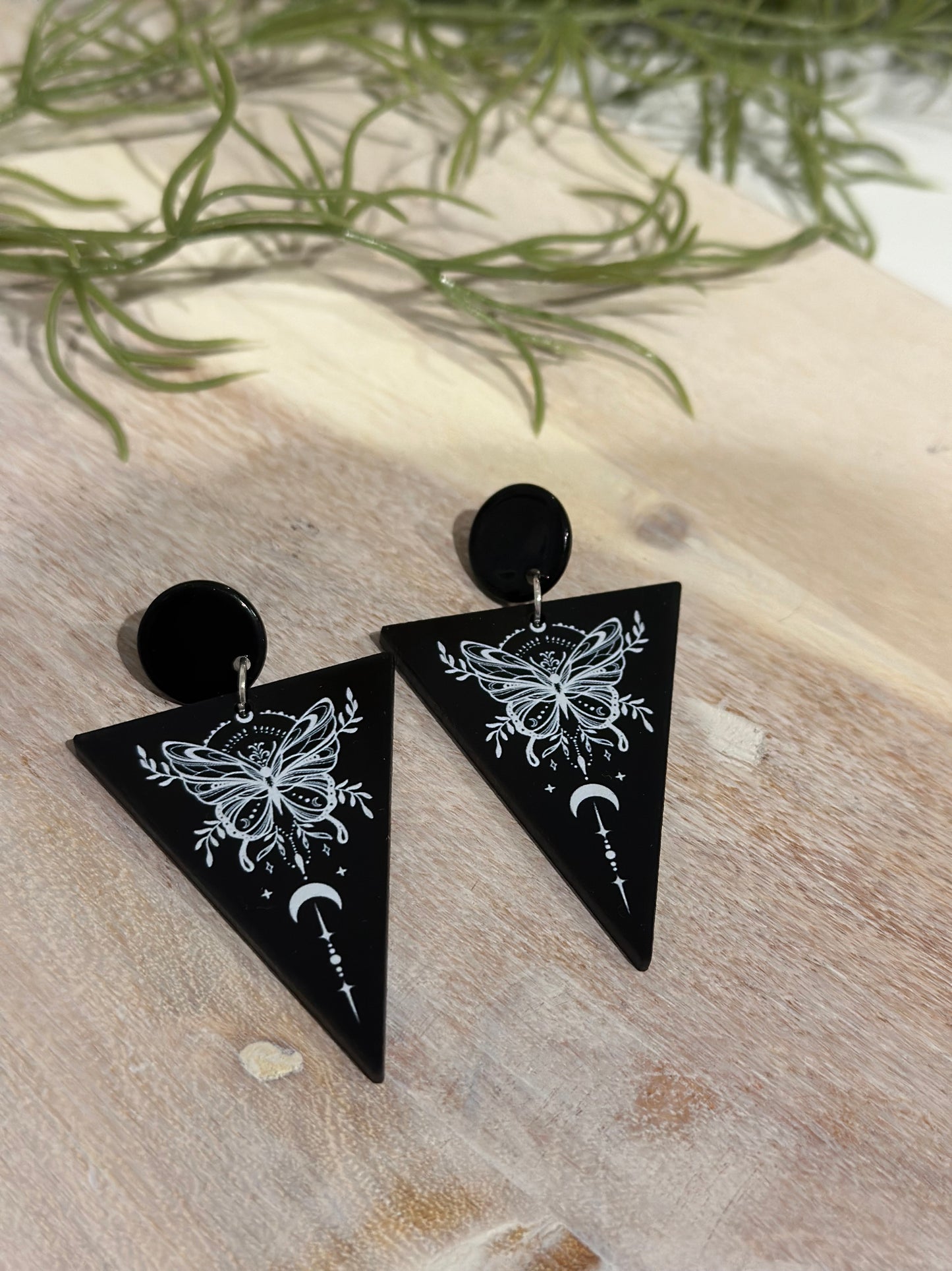 Acrylic Earrings-Triangles with Butterflies.