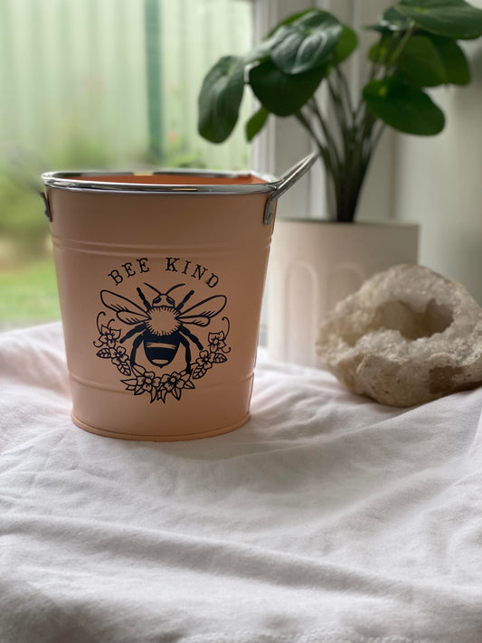 Pink Metal Bee Kind Plant Pot