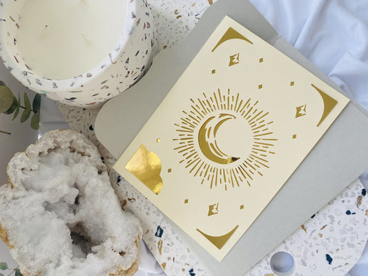 White & Gold Moon Card